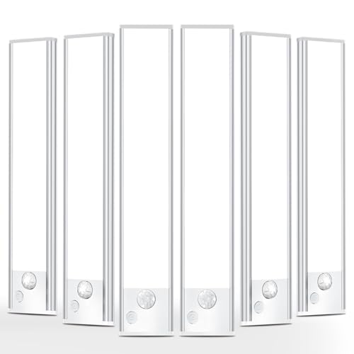 Under Cabinet Motion Sensor Lighting: 8 Inch Dimmable Rechargeable Lights Indoor - Battery Operated Lights - Undercabinet Closet Light Magnetic Led Light for Kitchen Home Bathroom Counter 6 Pack