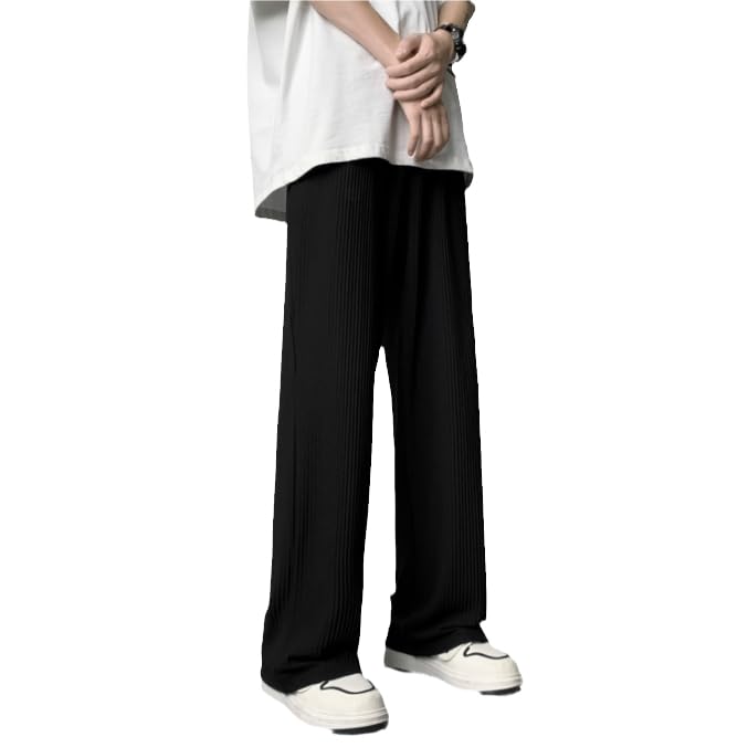 CJQJPNZ Summer Pleated Japanese Streetwear Hip-Hop Loose Straight Pants for Men Ice Silk Trousers
