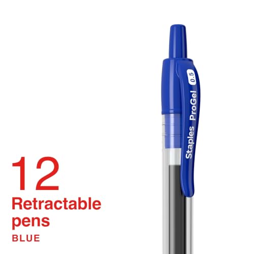 Image of STAPLES ProGel Retractable Gel Pen, Extra Fine Point, 0.5mm, Blue Ink, Dozen