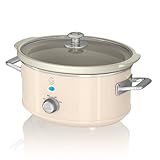 Swan Retro Slow Cooker with 3 Temperature Settings, Keep Warm Function, Removable Dishwasher Safe Pot, Up to 4 Portions, 3.5L, 200W, Retro Cream, SF17021CN