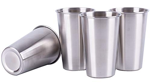 Mirenlife 16 Oz Stainless Steel Pint Cups Water Tumblers, Unbreakable, Stackable, Perfect for Camping Outdoors and Everyday Use Indoors, Set of 4