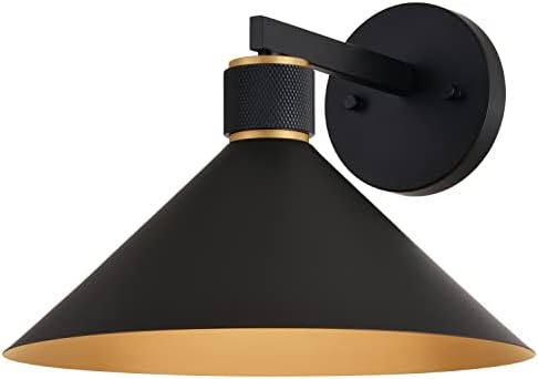 VAXCEL Dunbar 9.5 in. H 1-Light Matte Black and Gold Contemporary Outdoor Wall Sconce, Durable Metal Shade, LED Compatible, Dark Sky Compliant, Use for Exterior Porch Patio Front Door or Garage
