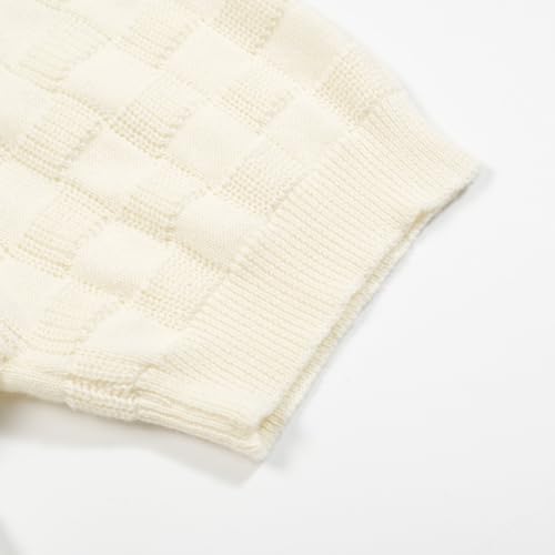 OXKNIT Polo de punto para hombre, textura retro lisa, manga corta, cuello en V, algodón transpirable para golf, beige miniatura 4