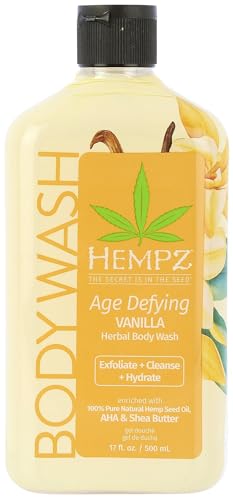 Hempz Body Wash Age Defying - Vanilla & Musk - Hydrating for Sensitive Skin Scented Exfoliating with Shea Butter Pure Hemp Seed Oil and Algae for Sensitive Skin - 17 fl oz