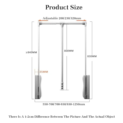 Tringle de penderie réglable et extensible de 52 à 125 cm pour aménagement de dressing - 3