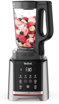 Tefal InfinyMix Hochgeschwindigkeits-Standmixer, 5 Auto-Programme + manuelle Einstellung, 2,6-l-Tritan-Behälter, inkl. 600ml Reisebecher/Stampfer/Rezeptheft, Silber, BL91HD31