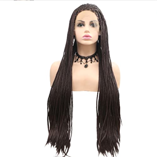 Respirável Perucas marrons tecidas à mão unissex moda frente rendas cabeça cheia peruca de fibra de