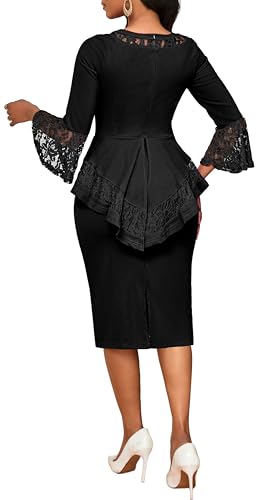 Image of Lace Dresses for Women Wedding Guest Elegant Long Sleeve Cocktail Business Knee Length Pencil Dress
