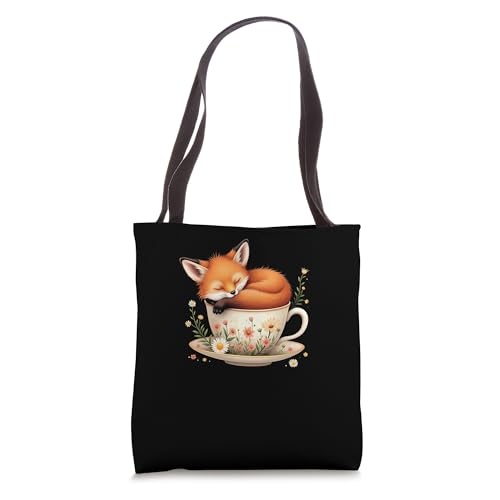 Cottagecore Floral Cute Fox Tea Cup Cool Tote Bag