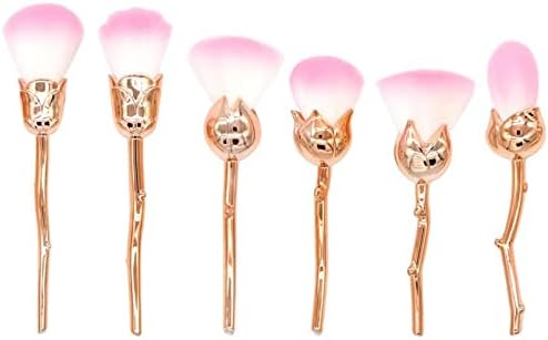 Caeedn Juego de 6 brochas de maquillaje con forma de flor de oro rosa, herramienta de pinceis para polvo cosmético, brocha kabuki, brocha maquillaje