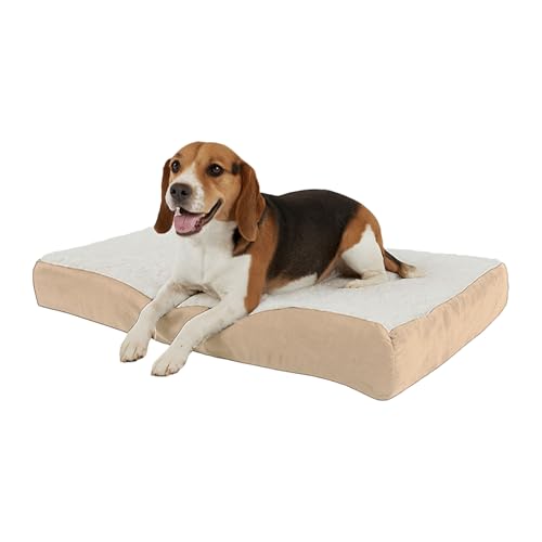 Orthopedic Dog Bed - 2-Layer Memory Foam Crate Mat with Machine Washable Sherpa Cover - 30x20.5 Pet Bed for Medium Dogs Up to 45lbs by PETMAKER (Tan)