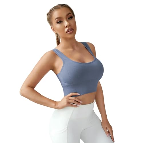 KLIRTEU Sujetador Deportivo Mujer Hilo De Choque De Choque De Choque Chaleco De Yoga Todo En Uno Sujetador Deportivo De Fitness con Ropa Interior De La Almohadilla Cofre-Azul-s
