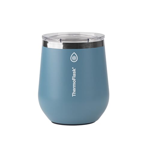 Image of ThermoFlask Drinkware Wine Tumbler - Double-Wall Tumbler for Cold & Hot Drinks - Lightweight & Simple Drink Cup with Lid - Modern & Durable Drinking Cup - 12 oz, Dusty Blue