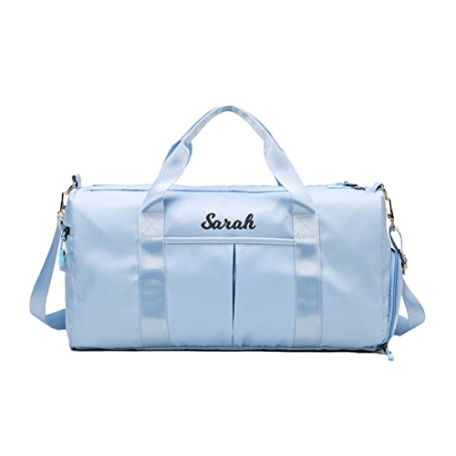 Personalized Travel Bag for Women, Bridesmaid Gift Bag, Weekender Bag with Embroidered Name, Monogram Overnight Duffle Bag with Shoe Compartment and Wet Pocket for Airplane,Gym,Dance,Overnight (Blue)
