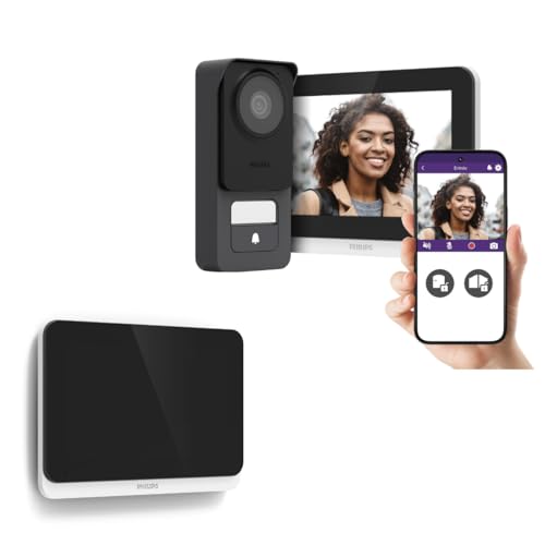 Philips WelcomeEye Connect 2, Visiophone filaire connecté 7’’ tactile, Installation 2 fils, accès RFID, Contrôle portail & portillon, Wi‑Fi smartphone, Vision nocturne, Enregistrement visiteurs