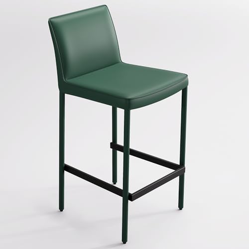 Image of YOUNIKE 26 inch H Counter Height Bar Stool with Back Single Faux Leather Modern Barstool Upholstered Comfy Bar Chair for Kitchen Breakfast Island, No Assembly, Fully Wrapped Metal Legs Green