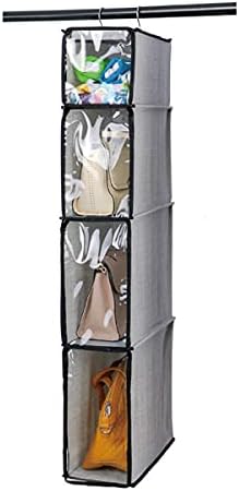 OULLYY Hanging Handbags Organizer for Closet, Multi-Layer Breathable Cotton Linen Fabric Closet Purse Storage Bag with Clear Dust Proof Cover (Gray A)