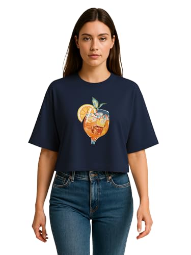 Image of HELLCAT Beige Printed Loose Fit Crew-Neck Crop T-Shirt for Women