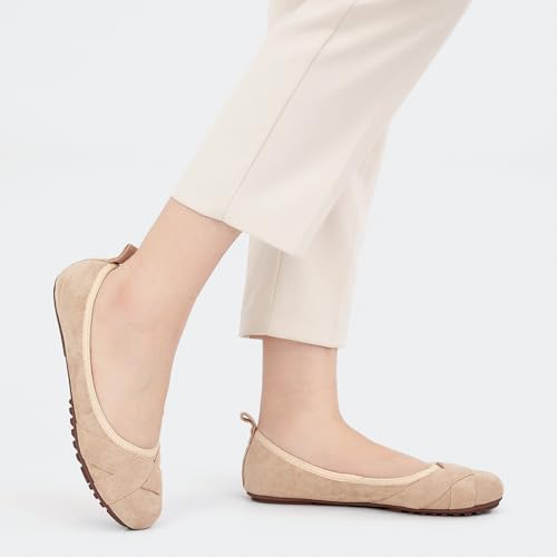 Ecetana Flats for Women Ballet Shoes: Dressy Round Toe Comfortable Faux Suede Slip on 2025 Casual Walking Foldable Loafers 6