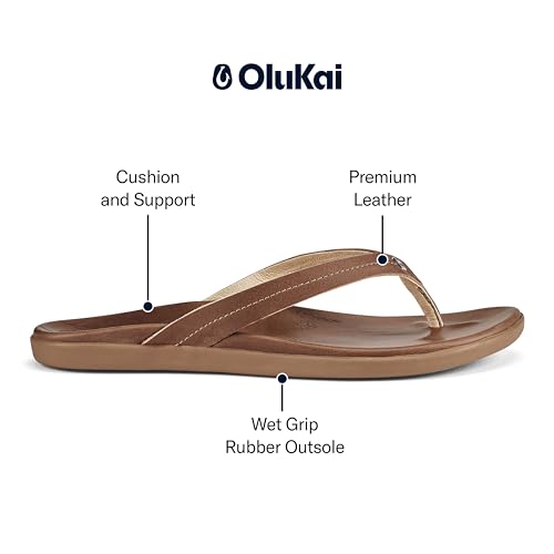 Image of OluKai Honu Women's Beach Sandal, Soft & Comfortable Full-Grain Leather, Easy Slip-On Flip-Flops, Everyday, All-Day Comfort & Style