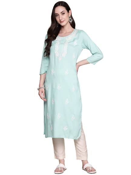 Kurta droite en viscose premium avec broderies artisanales géométriques