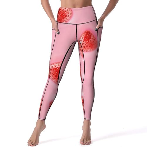 Leggings pour Fitness Gym Jogging Rose Fraise Pantalon Sport Yoga