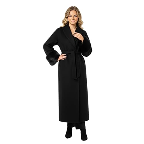 Image of Hamishkane® Long Sleeves Women's Jackets, Classic Lapel Collar with Belted Winter Coats for Women UK, Long Cardigan with Side Pockets Faux Fur Coat, Warm Casual & Daily Party Wear Womens Coats