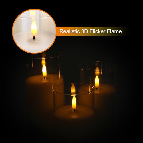 Image of Flameless Candles 4 inch 5 inch 6 inch Set of 3 Ivory Outdoor Indoor Pillars 2.95 inch Diameter, Battery Operated Flickering LED Pillar Candles with Remote and Timers