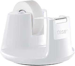 tesa Dyspenser stołowy z nowym antypoślizgowym dnem, model "Compact", biały, wraz z 1 rolką taśmy Tesafilm matowo-niewidoczny, 33 m : 19 mm