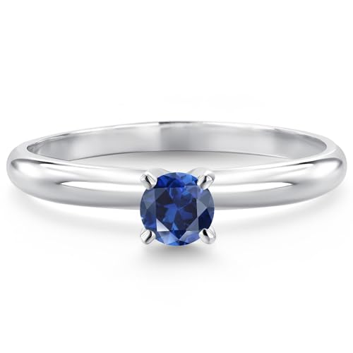Gem Stone King 14K White Gold 4MM Round Gemstone Birthstone Solitaire Engagement Ring | Wedding Anniversary Promise Gold Ring For Women | Available In Size 5, 6, 7, 8, 92