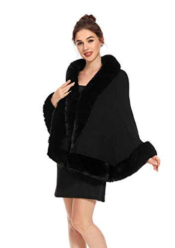 ZLYC Women Winter Faux Fur Shawl Stole Warm Wrap Cape
