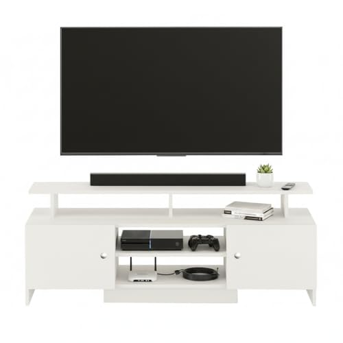 Image of FURNEASER Kashvi Floor Standing TV Unit for Living Room | Modern Engineered Wood TV Cabinet with Open Storage Shelves | Entertainment Center for Upto 55 Inch TV