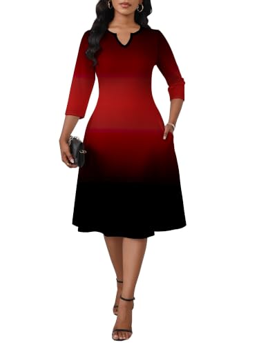 Image of PinkPatty Women's Casual 3 /4 Sleeve Midi Dresses Fit and Flare Church Work Dress with Pockets