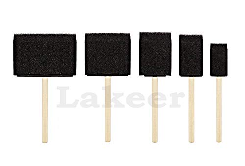 Lakeer 5 Pcs Flat Sponge Black Dabber Wooden Handle Foam Brush Furniture Art Crafts Painting Tool Supplies Painting Stippler Set DIY Painting Tools in 5 Sizes