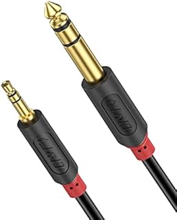 J&D 3.5 mm to 6.35 mm Cable, Gold Plated Audiowave Series 3.5mm 1/8 inch Male TRS to 6.35mm 1/4 inch Male TRS PVC Shelled Stereo Audio Cable Compatible for iPhone, Amplifiers, 3 Feet