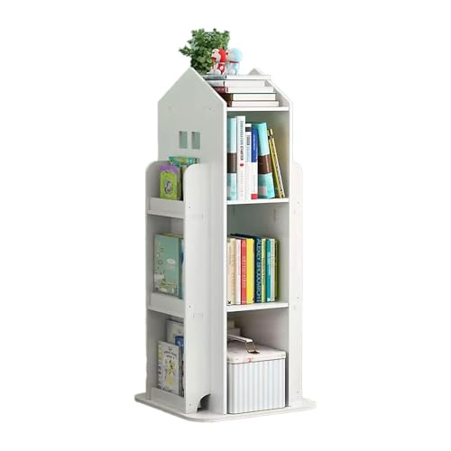 Neo House Shaped 360 Rotating Kids Childrens Freestanding Bookshelf Bookcase 10 Shelf Shelve SpaceSaving Design (White)