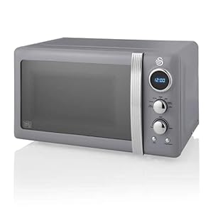 Swan Retro Digital Microwave Grey, 20 L, 800 W, 6 Power Levels Including Defrost Setting, SM22030GRN
