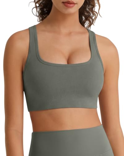 Image of G4Free BareFeel Square Neck Sports Bra Padded for Women - Strappy Y Back Crop Tank Tops Workout Camisole