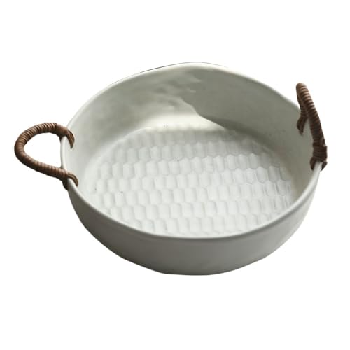 Coupe à fruits céramique et rotin au design alvéolé haut de gamme
