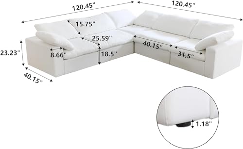 Image of JACH V-Shaped Couch Sectional for Living Room, 5-Seats Modular Convertible Sectional Sofas Couches, Couch Cushion Covers Removable, Cloud Sofa for Living Room, Apartment (White)