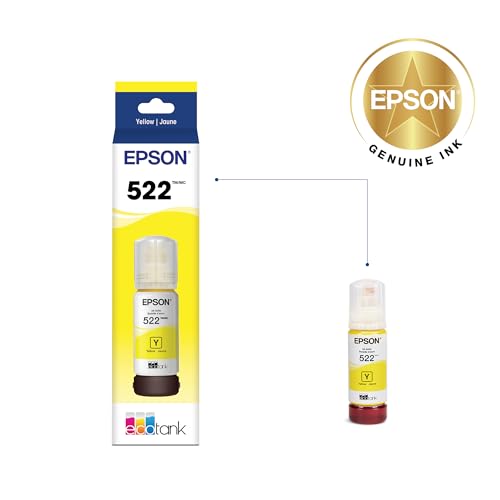 Image of Epson 522 EcoTank Ink Ultra-high Capacity Bottle Yellow (T522420-S) Works with ET-2400, 2720, 2800, 2803, 2840, 4700, 4800, 4810