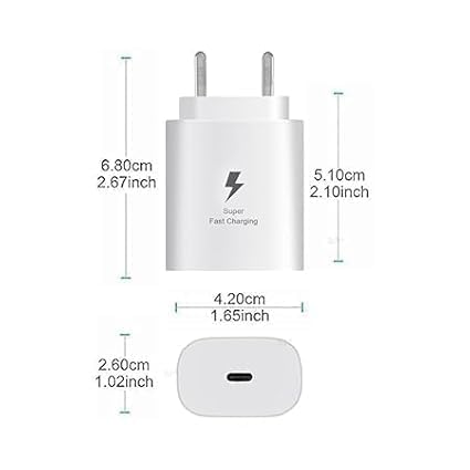 Image of Original 25W Super Fast Adpater for Sam Sung Galaxy S21 /S21+ /S21 Ultra /S20 /S20+ /S20 Ultra /Note 10,20 /Note 20 Ultra /Note10+ Type-C Fast Charger, (Cable not Included), White (DEC79)