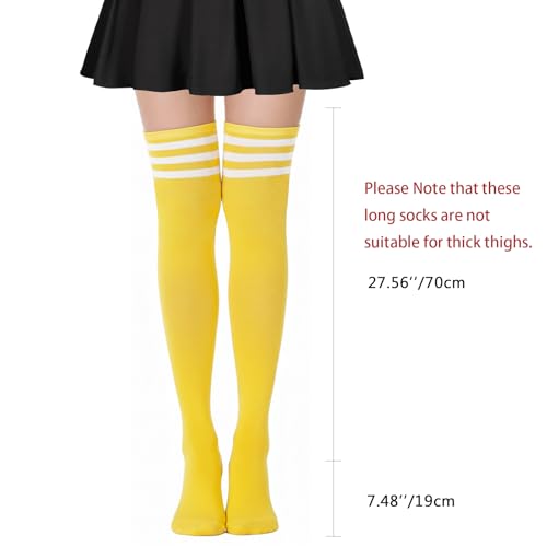 Image of AQOKKA Extra Long Thigh High Socks for Women Striped Over Knee Thigh Socks Long Boot Thigh High Stockings Leg Warmers