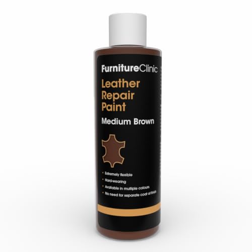 Image of Furniture Clinic Leather Repair Paint | 2-in-1 Seal and Color | Use on Scratches, Tears, and Holes in Car Seats, Furniture | Quick & Easy Leather Repair Kit for Furniture (Medium Brown, 250ml / 8.5oz)