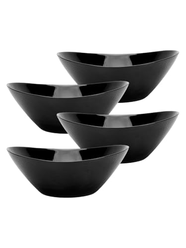 LaGlint 43 OZ Serving Bowl Set of 4, 1.29L Opal Glass 9 inch Oval Serving Dishes for Salad, Side Dishes, Fruit Kitchen, Microwave & Dishwasher Safe, Black