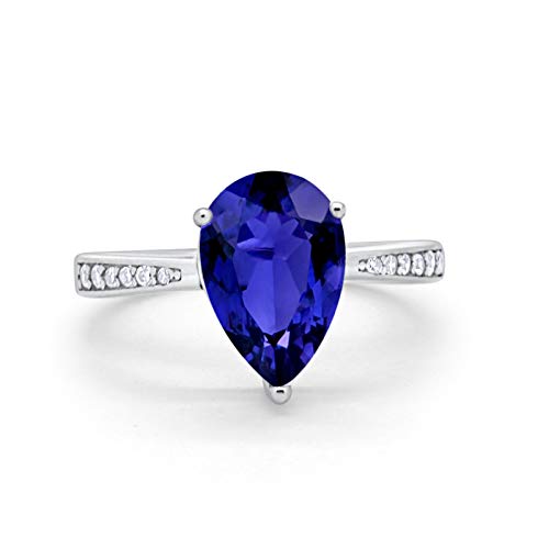 Blue Apple Co. Teardrop Pear Bridal Ring Round Cubic Zirconia 925 Sterling Silver Choose Color