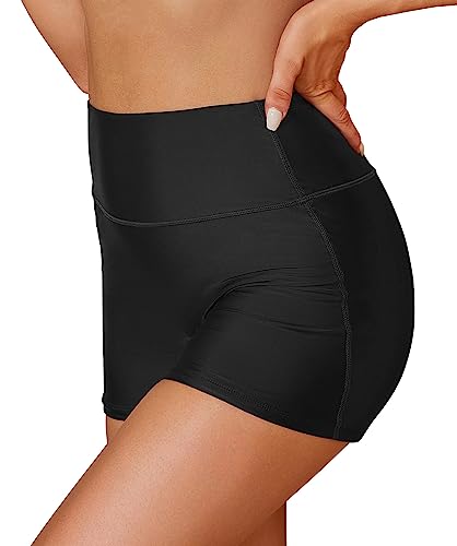 SHEKINI Maillot de Bain Femme - Short de Bain Boxer Élastique - Sporty - Noir, L
