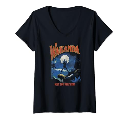 T-shirt col V Marvel Black Panther coupe premium motif vintage jungle Wakanda