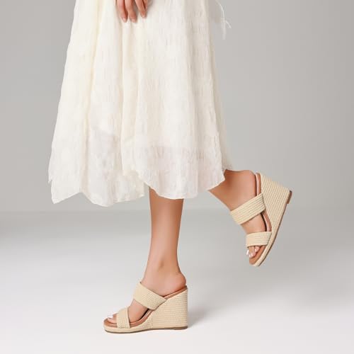 Image of mikarka Slip On Wedge Sandals for Women Open Toe Espadrilles Platform Slides Dressy High Heel Beach Summer Sandal Comfortable Wedges Shoe Mules
