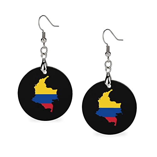 Flag Map of Colombia Wooden Dangle Earrings Fashion Earring Pendants Round Shaped Drop Earrings for Women